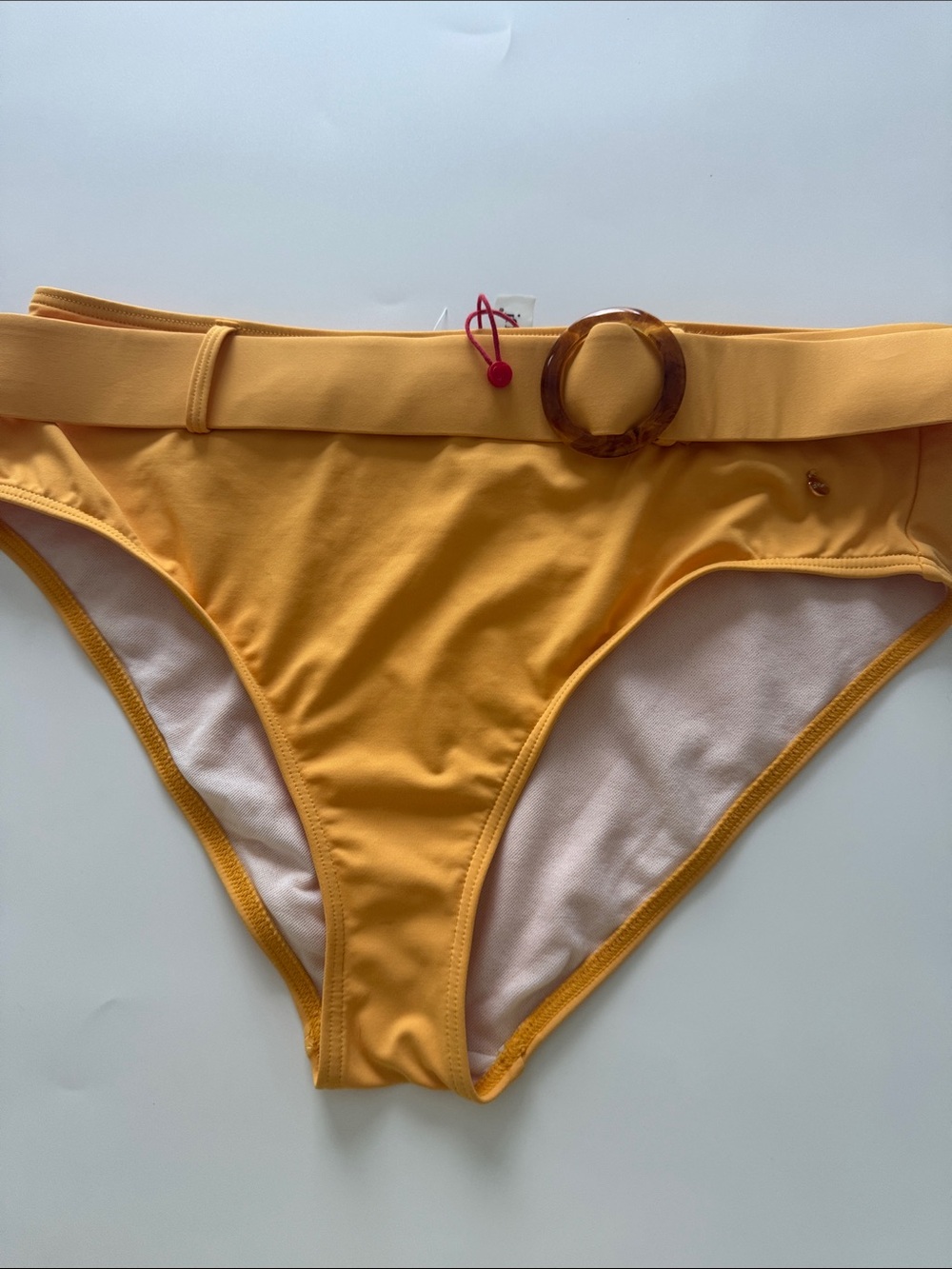 Women's High-Waist Yellow Bikini Bottom with Decorative Ring
